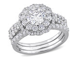 2.00 Carat (ctw) Synthetic Moissanite Engagement Wedding Ring Set in Sterling Silver